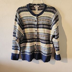 Tiara Women Fair Isle cardigan Colorful Blue Buttons Sz 14/16